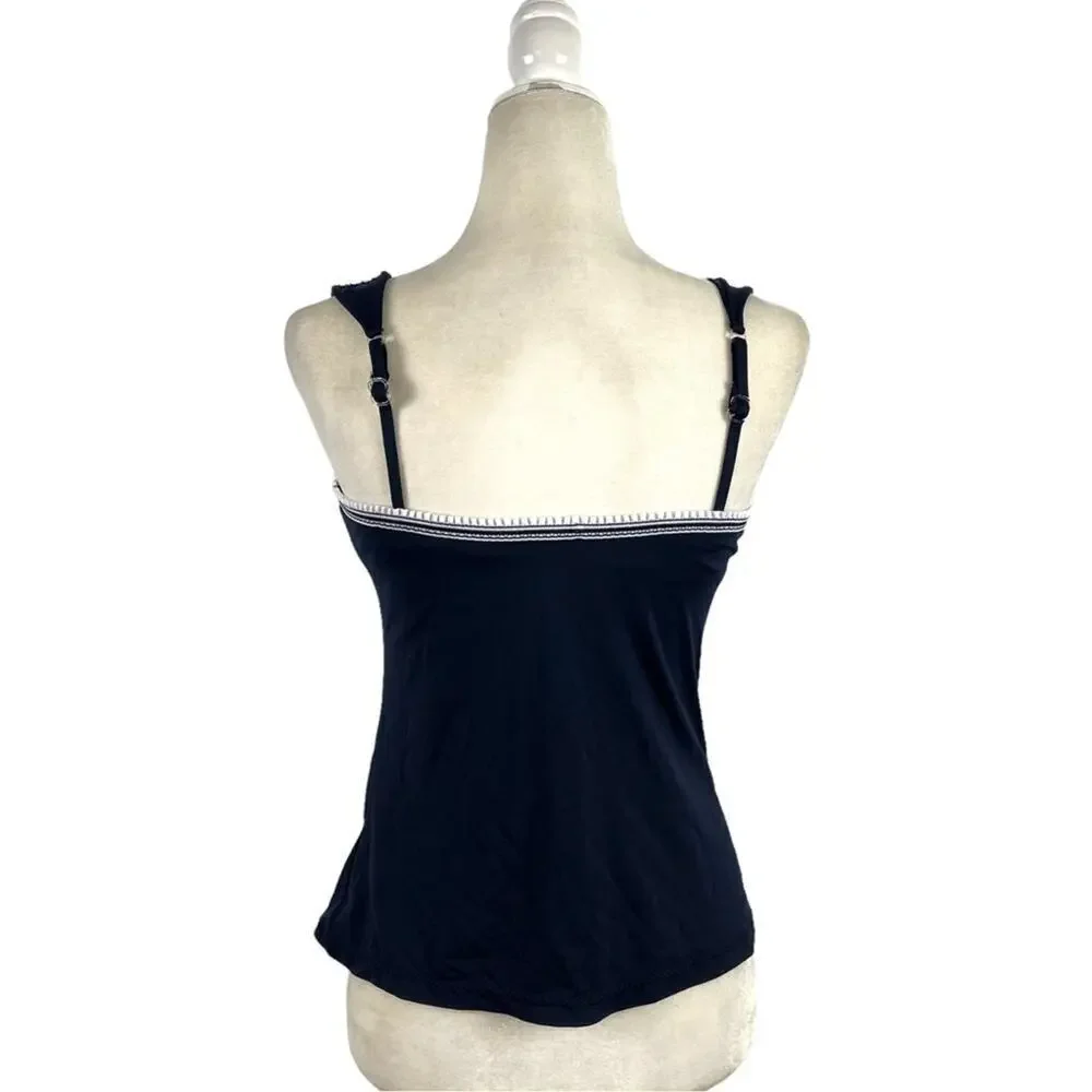 Becca Women's Size Small Floral Embroidered Crochet Strap Navy Tankini Swim Top